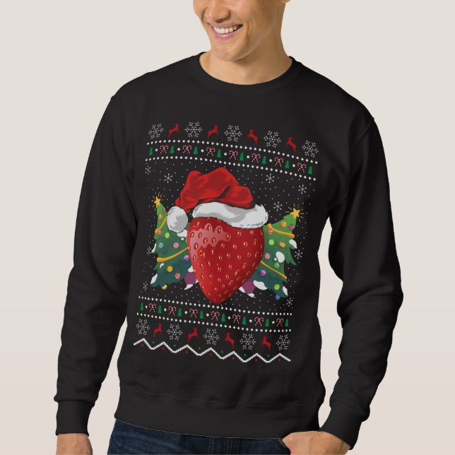 Santa Hat Strawberry Xmas Gift Ugly Strawberry Chr Sweatshirt (Front)