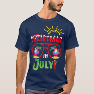 Santa Hat Sunglasses Christmas In July Funny Summe T-Shirt