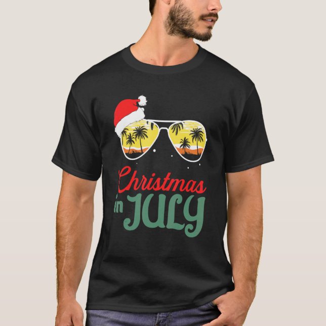 Santa Hat Sunglasses Summer Christmas In July 1 T-Shirt (Front)