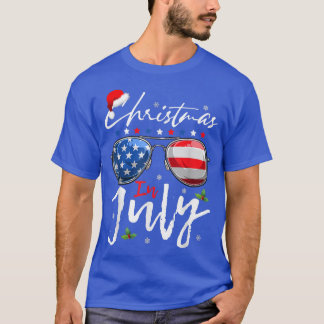Santa Hat Sunglasses USA Flag Christmas In July 4t T-Shirt