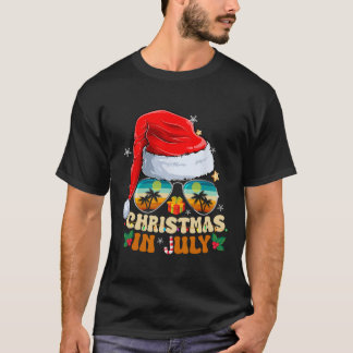 Santa Hat Sungles Beach Christmas In July Summer  T-Shirt