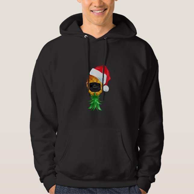 Santa Hat Swinger Upside Down Pineapple Mask Long  Hoodie (Front)