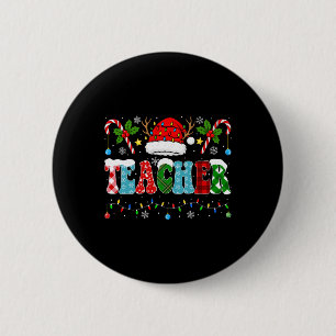 Santa Hat Teacher Christmas Lights Funny Christmas 6 Cm Round Badge