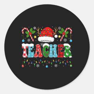 Santa Hat Teacher Christmas Lights Funny Christmas Classic Round Sticker