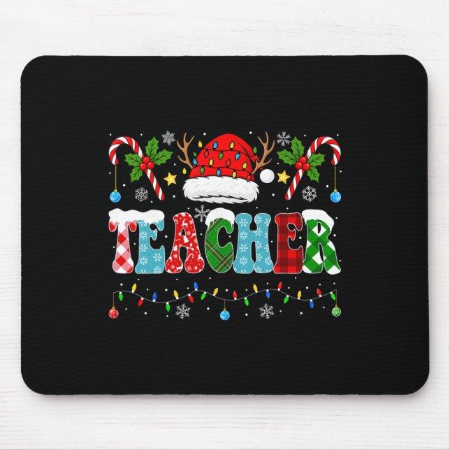 Santa Hat Teacher Christmas Lights Funny Christmas Mouse Pad (Front)
