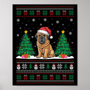 Santa Hat Tibetan Mastiff Dog Xmas Tree Lights Ugl Poster