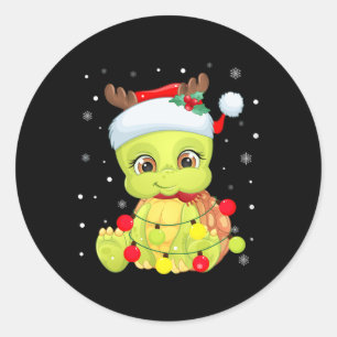 Santa Hat Tortoise Christmas Tortoise Lovers Pajam Classic Round Sticker