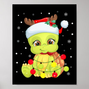 Santa Hat Tortoise Christmas Tortoise Lovers Pajam Poster
