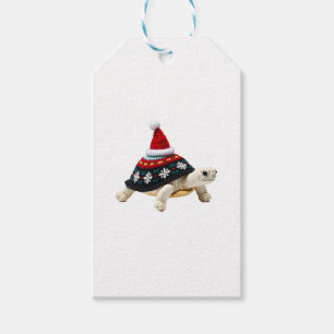Santa Hat Tortoise - Vintage Sea Turtle Xmas Ugly  Gift Tags