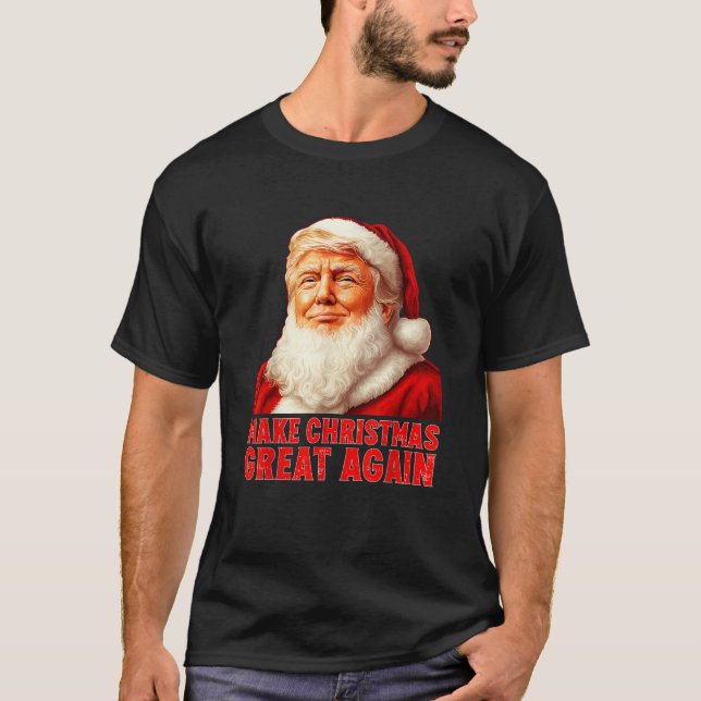Santa Hat Trump Make Christmas Great Again Funny T-Shirt (Front)
