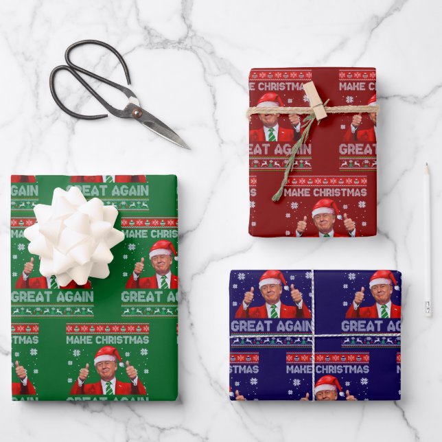 Santa Hat Trump, Trump Make Christmas Great Again Wrapping Paper Sheet (Front)