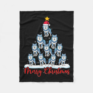 Santa Hat Ugly Xmas Funny Wolf Christmas Tree  Fleece Blanket