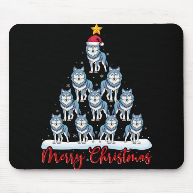 Santa Hat Ugly Xmas Funny Wolf Christmas Tree  Mouse Pad (Front)