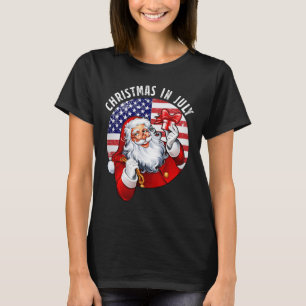 Santa Hat Usa Flag Summer Party Funny Christmas In T-Shirt