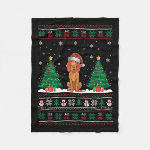 Santa Hat Vizsla Dog Christmas Tree Lights Ugly Sw Fleece Blanket