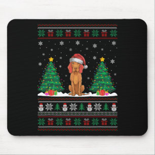 Santa Hat Vizsla Dog Christmas Tree Lights Ugly Sw Mouse Pad