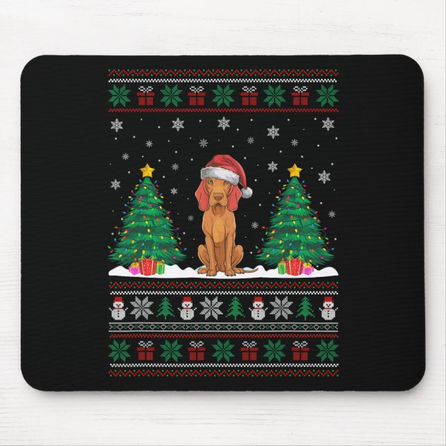 Santa Hat Vizsla Dog Christmas Tree Lights Ugly Sw Mouse Pad (Front)