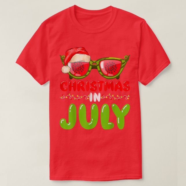 Santa Hat Watermelon Sunglasses Christmas In July  T-Shirt (Design Front)