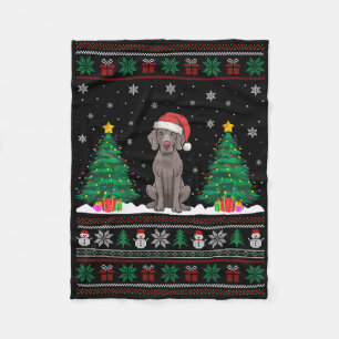 Santa Hat Weimaraner Dog Christmas Tree Lights Ugl Fleece Blanket