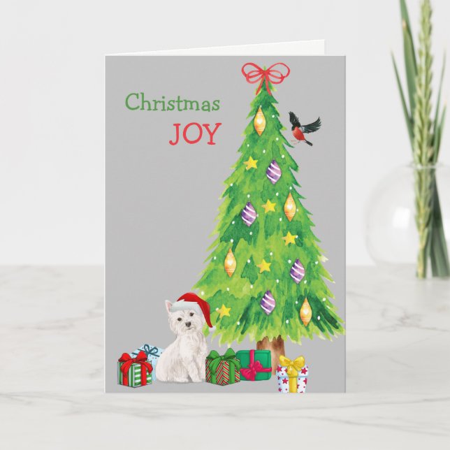 Santa Hat Westie and Holiday Tree (Front)