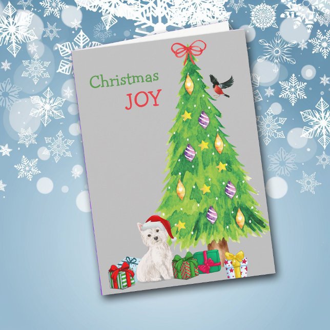 Santa Hat Westie and Holiday Tree Card (Creator Uploaded)