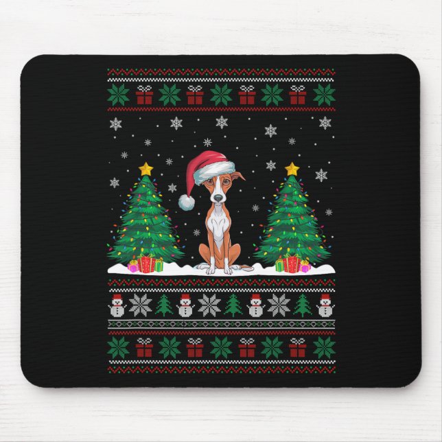 Santa Hat Whippet Dog Christmas Tree Lights Ugly S Mouse Pad (Front)