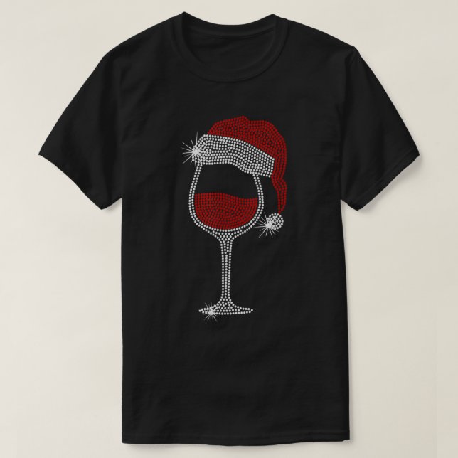 Santa Hat Wine Bling Christmas Rhinestone Bling T- T-Shirt (Design Front)