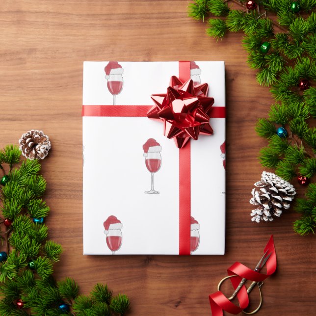 Santa Hat Wine Glass Holiday Party Wrapping Paper (Holiday Gift)