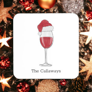 Santa Hat Wine Glass Personalised Holiday Party Coaster