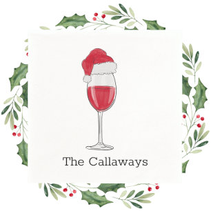 Santa Hat Wine Glass Personalised Holiday Party Napkin