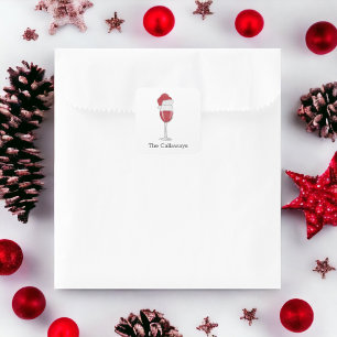 Santa Hat Wine Glass Personalised Holiday Party Square Sticker