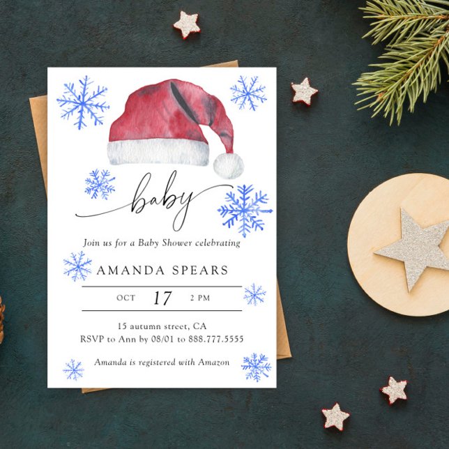 Santa hat Winter baby shower Invitation (Creator Uploaded)