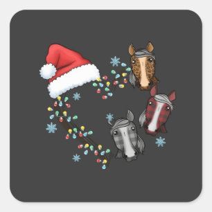 Santa Hat With Horses Equestrian Santa Christmas Square Sticker