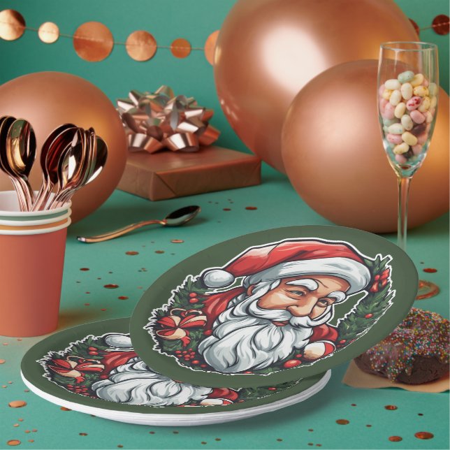 Santa hat with wreath -  paper plate (Multi)