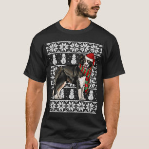 Santa Hat Xmas Border Collie Ugly Christmas T-Shirt