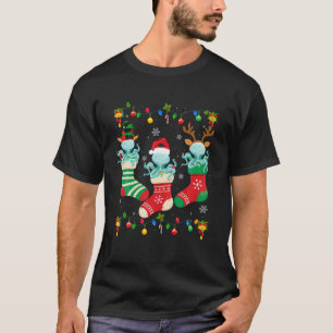 Santa Hat Xmas Light Funny Three Octopus in Christ T-Shirt