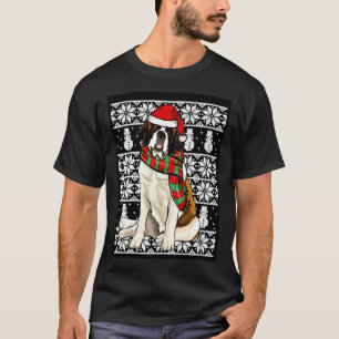 Santa Hat Xmas St Bernard Ugly Christmas T-Shirt