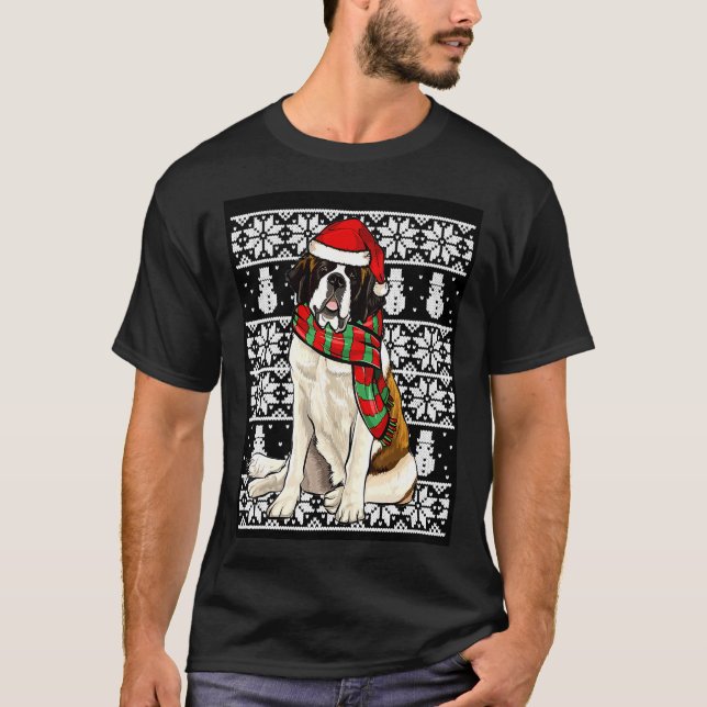 Santa Hat Xmas St Bernard Ugly Christmas T-Shirt (Front)
