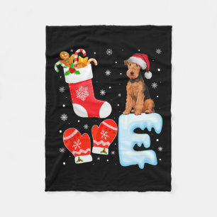 Santa Hat Xmas Stocking Holiday Airedale Terrier D Fleece Blanket