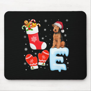 Santa Hat Xmas Stocking Holiday Airedale Terrier D Mouse Pad