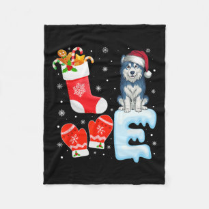 Santa Hat Xmas Stocking Holiday Alaskan Malamute D Fleece Blanket