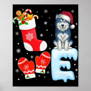 Santa Hat Xmas Stocking Holiday Alaskan Malamute D Poster