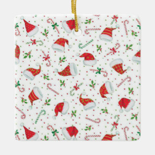 Santa Hats and Candy Canes Ceramic Tree Decoration