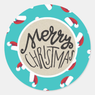 Santa Hats Blue Christmas Holiday Whimsical Favour Classic Round Sticker