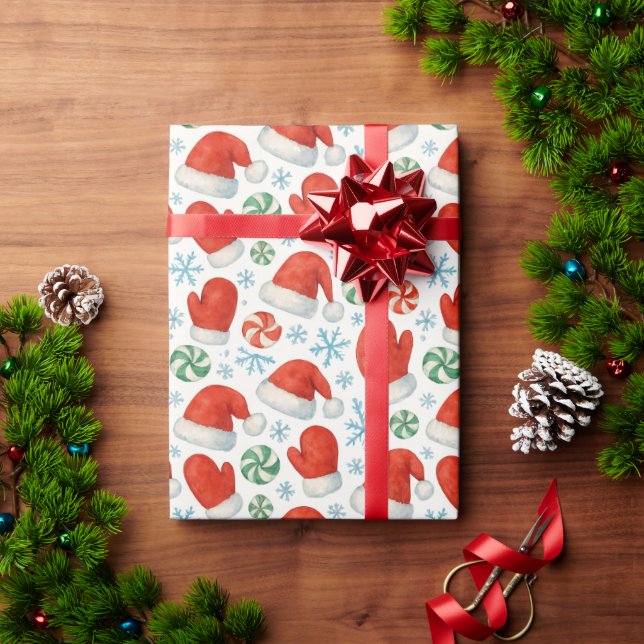 Santa Hats & Snowflakes Wrapping Paper (Holiday Gift)