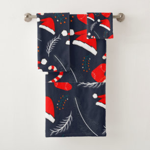 Santa Hats, Stockings and Candy Canes Bath Towel Set