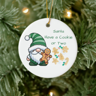 Santa Have a Cookie or Two on a Ceramic Ornament