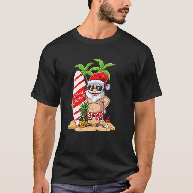 Santa Hawaiian Christmas Sweater Christmas Tee (Front)