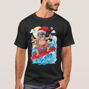 Santa Hawaiian Surfing T Shirt Christmas Summer Su