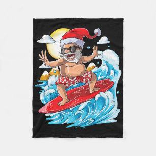 Santa Hawaiian Surfing T Shirt Christmas Summer Su Fleece Blanket